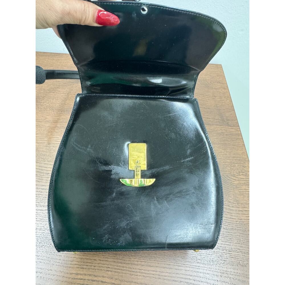 Vintage Black Leather Bag Moschino Golden Lips Buckle handbag bag (pu2000thrifty - Picture 4 of 14